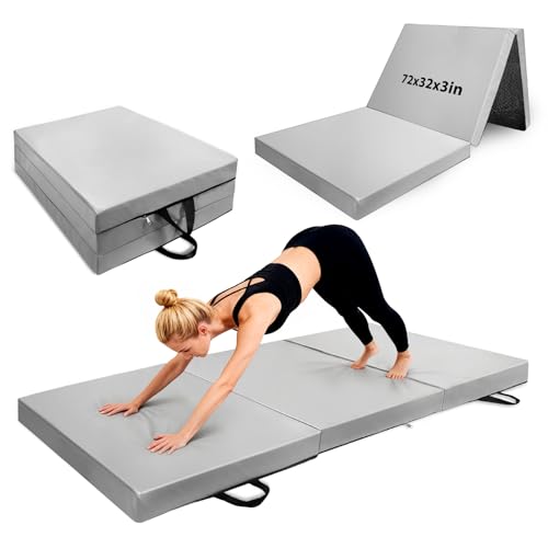 CRAURU Extra Thick 3-Inch Yoga Mat Grey 72x32 Inch Non-Slip Exercise Mat for Pilates & Fitness