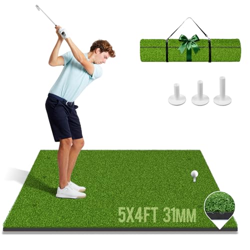URUQ 5x4ft Heavy-Duty Golf Hitting Mat with EVA Base & 3 Tees – Indoor/Outdoor Practice Turf