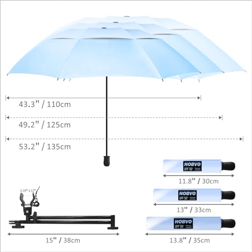 Lake Blue 43.3-inch UPF 50+ Golf Umbrella with Adjustable Clamp - Portable Rain Shield for Beach, Golf Cart, Stroller