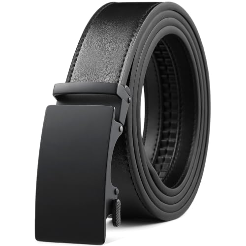 Founders & C Men's Leather Ratchet Belt 1 3/8" Black, Adjustable Waist 36-42"