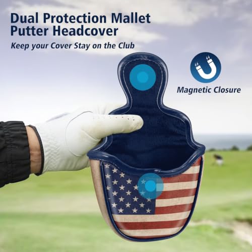 Golf Club Head Cover - Mallet Putter Cover with US Flag Embroidery - Fits Most Putters