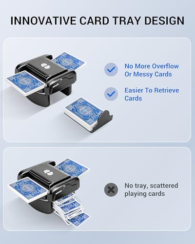 Black Rechargeable Automatic Card Shuffler for 1-2 Decks, Low Noise & Portable