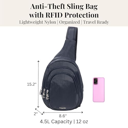 Baggallini Securtex Anti-Theft Travel Sling Bag with Locking Zippers - French Navy