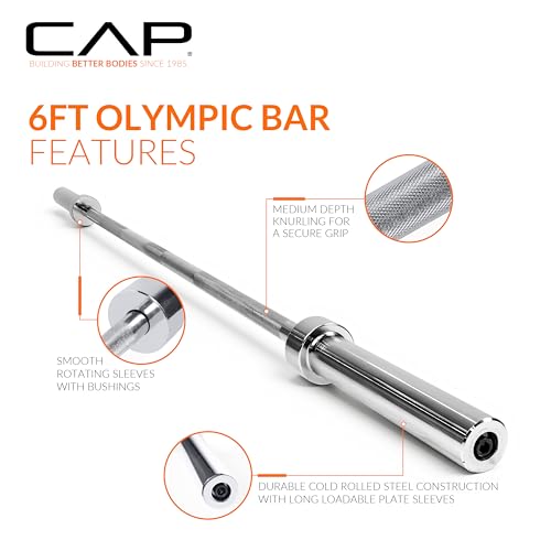 CAP Barbell 6FT Classic Olympic Weight Barbell - Chrome, 500LB Capacity