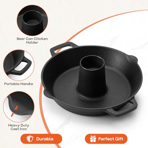 Pre-Seasoned Cast Iron Chicken Roaster for Grills and Ovens