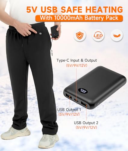 FERNIDA Heated Fleece Pants for Men Women with Battery Pack - Medium Black