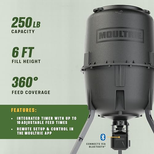 Moultrie Pro Hunter III Tripod Feeder - Bluetooth App Control, 250 Lb Capacity, Remote Setup