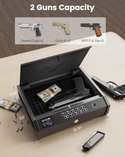MOLICAR Biometric Gun Safe for Handgun Quick Access Nightstand Security Safe