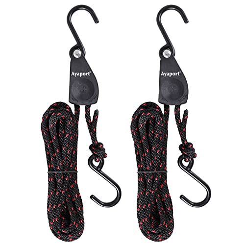 Kayak Tie Down Straps 14ft Ratchet Rope with Hooks Black 2 Pack - Bow & Stern