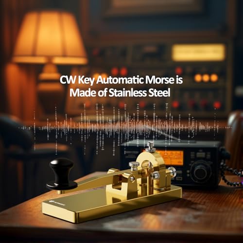 Heavy Duty Stainless Steel Morse Code Key with Gold Finish - CW Telegraph Shortwave Radio Key - Adjustable Distance, Durable Practice Oscillator for Ham Radio
