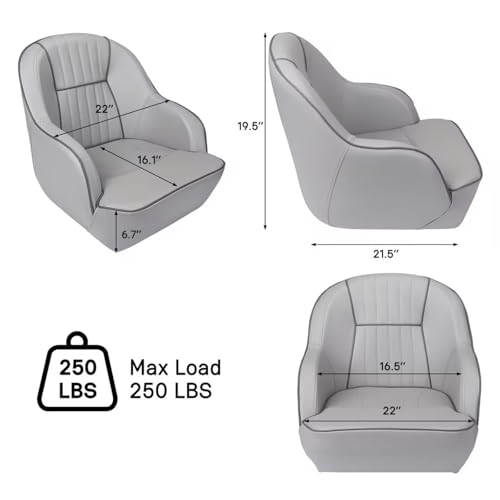 ERGOSEAT Gray Pontoon Captain Seat Marine Boat Bucket Chair with Piping - Dark Gray/Carbon