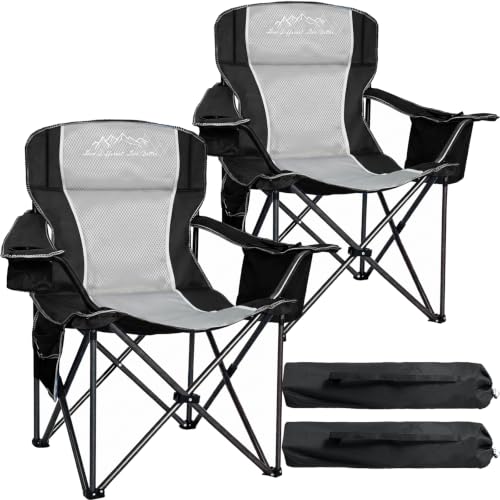 SAILARY Black Oversized Camping Chair 500lbs Padded Outdoor Seat with Lumbar Support