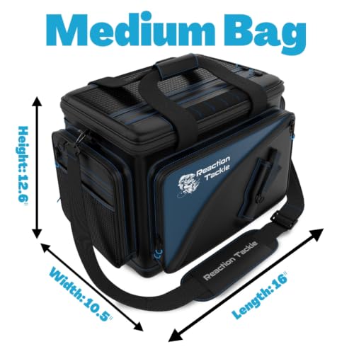 Reaction Tackle Saltwater Fishing Tackle Bag - Medium Water-Resistant 1000D PVC with Removable Dividers, Fits 3600 Trays