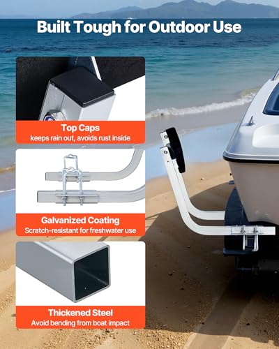 VEVOR 60-Inch Adjustable Boat Trailer Guide Poles with π Shape - Heavy-Duty Steel, Galvanized, Non-Slip Pads, 2-Pack for Ski, Fishing & Sailboats