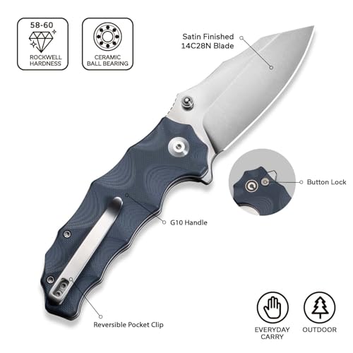 CIVIVI Natterjack Pocket Knife Blue Handle 3.19" 14C28N Blade, Reversible Deep-Carry Clip