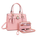 Qiyuer Women's High-End Satchel Tote Shoulder Handbag Set - Pink 2pcs