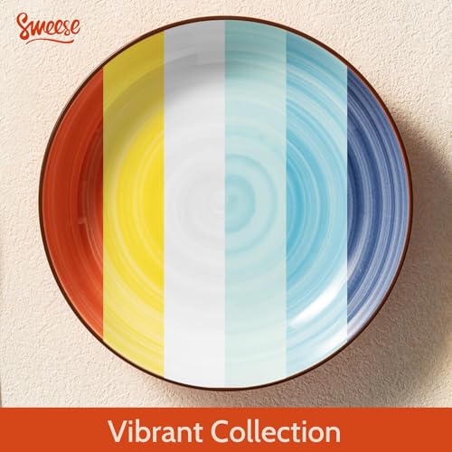 Sweese 6-Pack Ceramic Pasta Bowls - Multicolor, 30oz Large Salad Plates