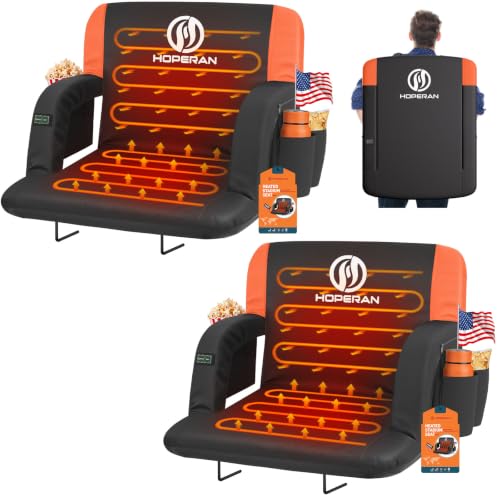 HOPERAN 25" Super Wide Heated Stadium Seat with Back Support - Orange, 2-Piece