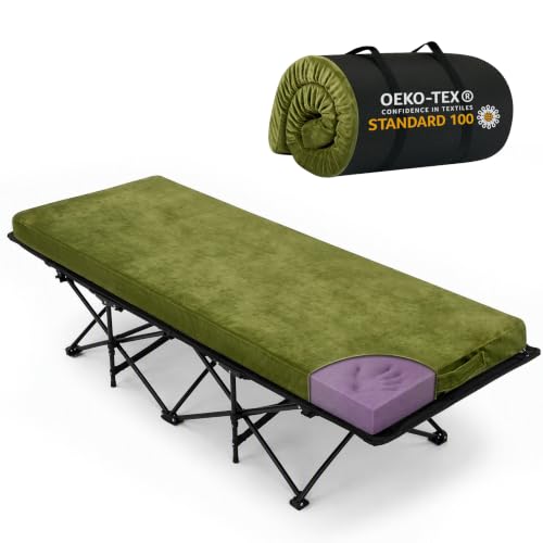 Green 75x30 Inch Memory Foam Camping Mattress Pad - 3 Inch Thick, Single