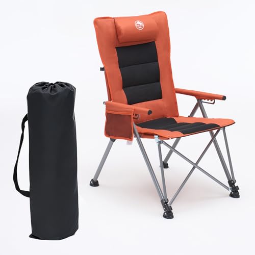 LUBEDCY Orange Folding Reclining Camping Chair with Footrest, 5-Position Adjustable Lounge Chair, Heavy Duty, Portable Outdoor Seat
