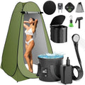 MILBOPAX Green Portable Camping Shower Kit with Privacy Tent & Foldable Bucket