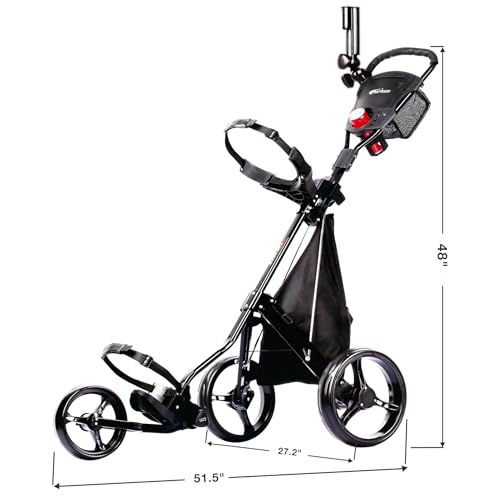 PRECISE Cruiser 3-Wheel Golf Push Cart Black/Black - Lightweight, Foldable, Stable
