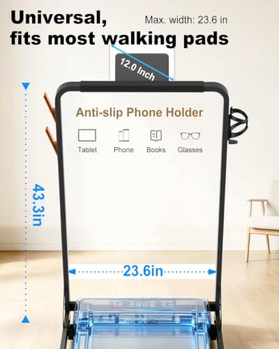 Walking Pad Handle Bar with Tablet Holder & Hooks, Heavy-Duty Fitness Accessory