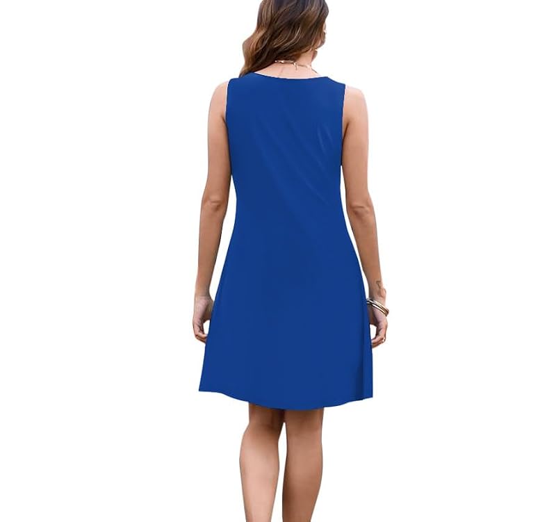 Women's Floral Printed Summer A-Line Tank Dress - Royalblue, Medium