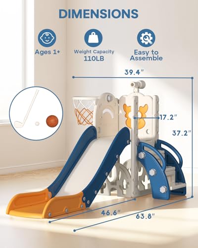 BIERUM 6-in-1 Toddler Slide for Kids Indoor & Outdoor, Blue & Yellow