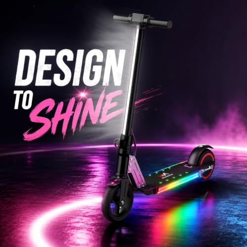 Kids Electric Scooter Black with Bright LED Lights & Dual Brakes - 150W