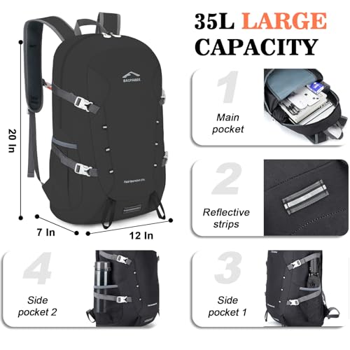 Black 35L Ultra Lightweight Foldable Hiking Backpack for Camping & Travel