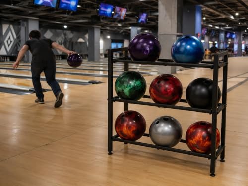 Heavy Duty Bowling Ball Rack for 9 Balls - Metal Organizer Stand for Home & Garage