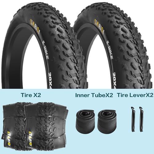 20x4.0 Fat Bike Tire Set - 2 Tires & 2 Inner Tubes for Electric & Mountain Bikes - Black, Folding Bead, All Terrain, Snow & Mountain Use