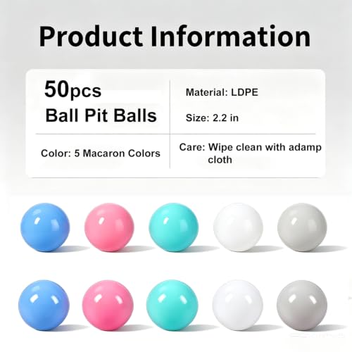 Plastic Ball Pit Balls 50 Pack for Baby Toddler Kids - 5 Macaron Colors