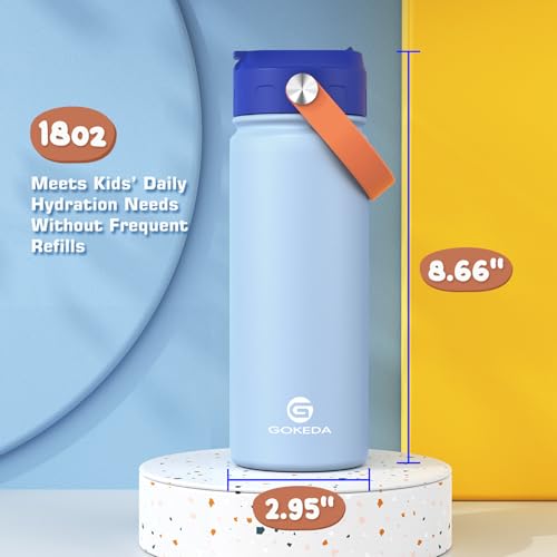 Kids 18oz Stainless Steel Water Bottle with Leak-Proof Straw Lid
