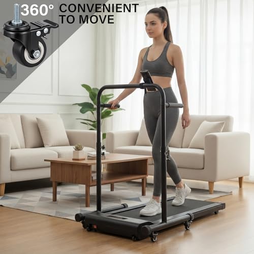 Leinuosen Adjustable 40.74-49.4 Inch Walking Pad Handle Bar with Phone Holder & Wheels