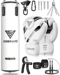 White 4ft PU Boxing Punching Bag Set with Gloves & Accessories - Adjustable Weight