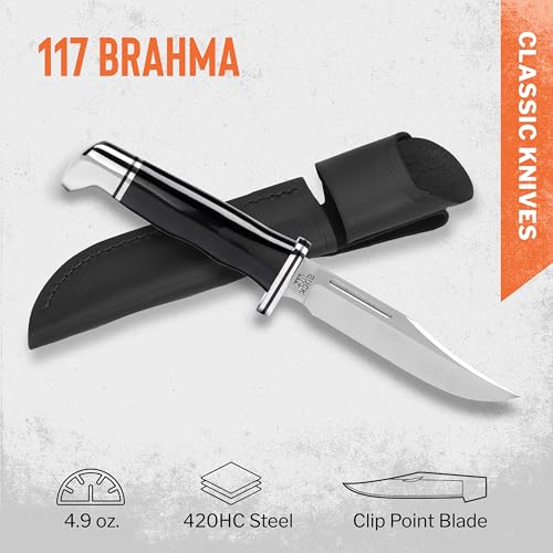 Buck Knives 117 Brahma Fixed Blade Hunting Knife with Sheath, Black/Silver, 8.75"