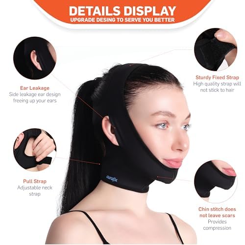 Post Surgical Chin Strap Bandage for Women - Neck and Chin Compression Garment Wrap - Chin Lipo Compression Garment, Jowl Tightening, Chin Lifting (Large- Black)