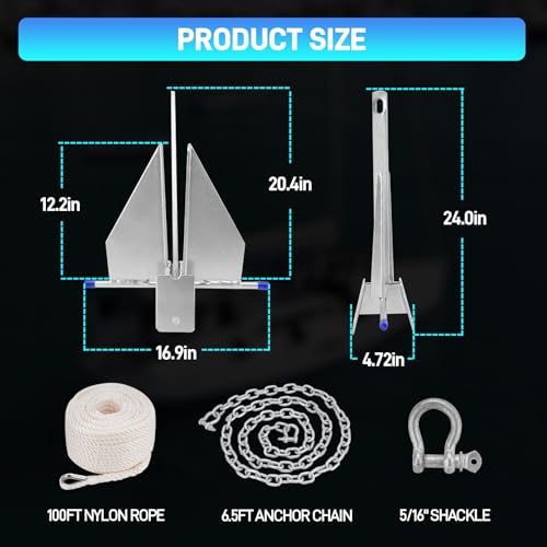13LB Heavy Duty Boat Anchor Kit with Chain and Rope - Corrosion-Resistant