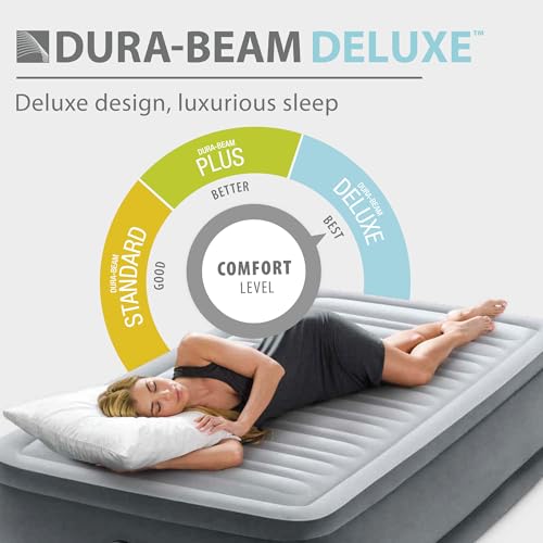 Intex Queen Size 18" Dura-Beam Deluxe Air Mattress with Built-in Pump