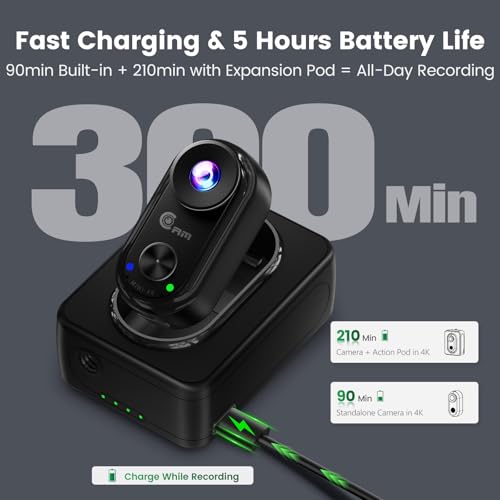 Mini 4K Body Camera with WiFi & Magnetic Mount - Black, Waterproof 20MP Vlogging Camera
