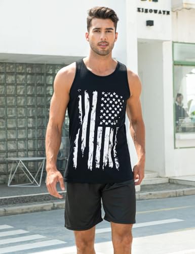 Men's American Flag Tank Top Graphic Casual Workout Shirt XX-Large Black