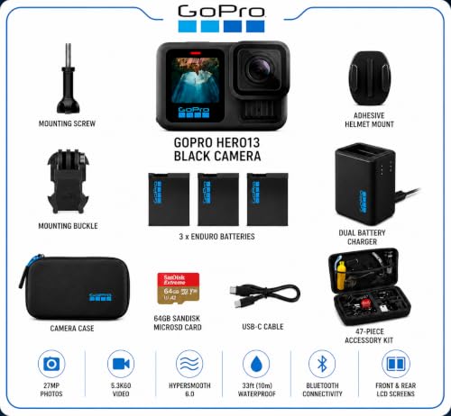 GoPro HERO13 Black Action Camera Extended Power Bundle with 3 Batteries & Accessories