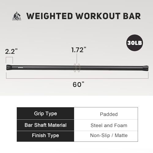 LIONSCOOL 30LB Weighted Exercise Bar - Foam Padded Steel Fitness Bar for Strength Training