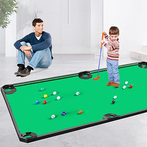GOODLYSPORTS Golf Game -Combining Mini Pool Table & Golf - World’s Largest Putting Green Indoor，Putting Mat 108.2" L x 57.4" W，Golf Pool Indoor Family Game