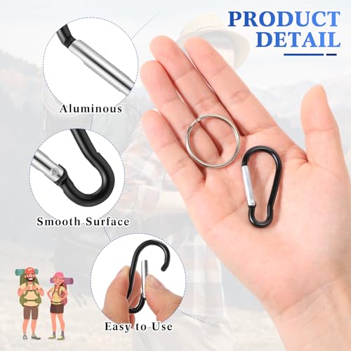 Black Aluminum Keychain Clips with Keyrings Bulk 100 Pcs for Camping Hiking Outdoor