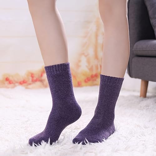 Women's Wool Socks Winter Warm Hiking Thick Cozy Crew Socks - Purple/Blue/Black/Gray - 5 Pairs