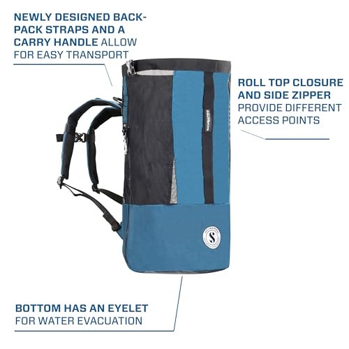 SCUBAPRO Mesh Dive Bag with Roll Top Closure & Side Zipper - 65L, Denim Blue