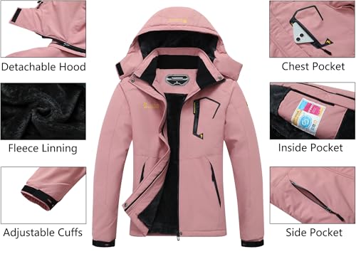 MOERDENG Women's Pink Ski Jacket XL Warm Winter Snowboarding Coat